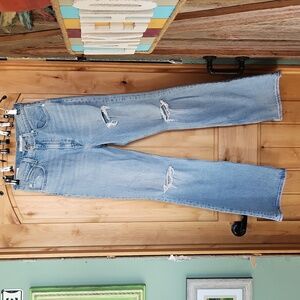 Stylish Light Blue Distressed Flare Jeans